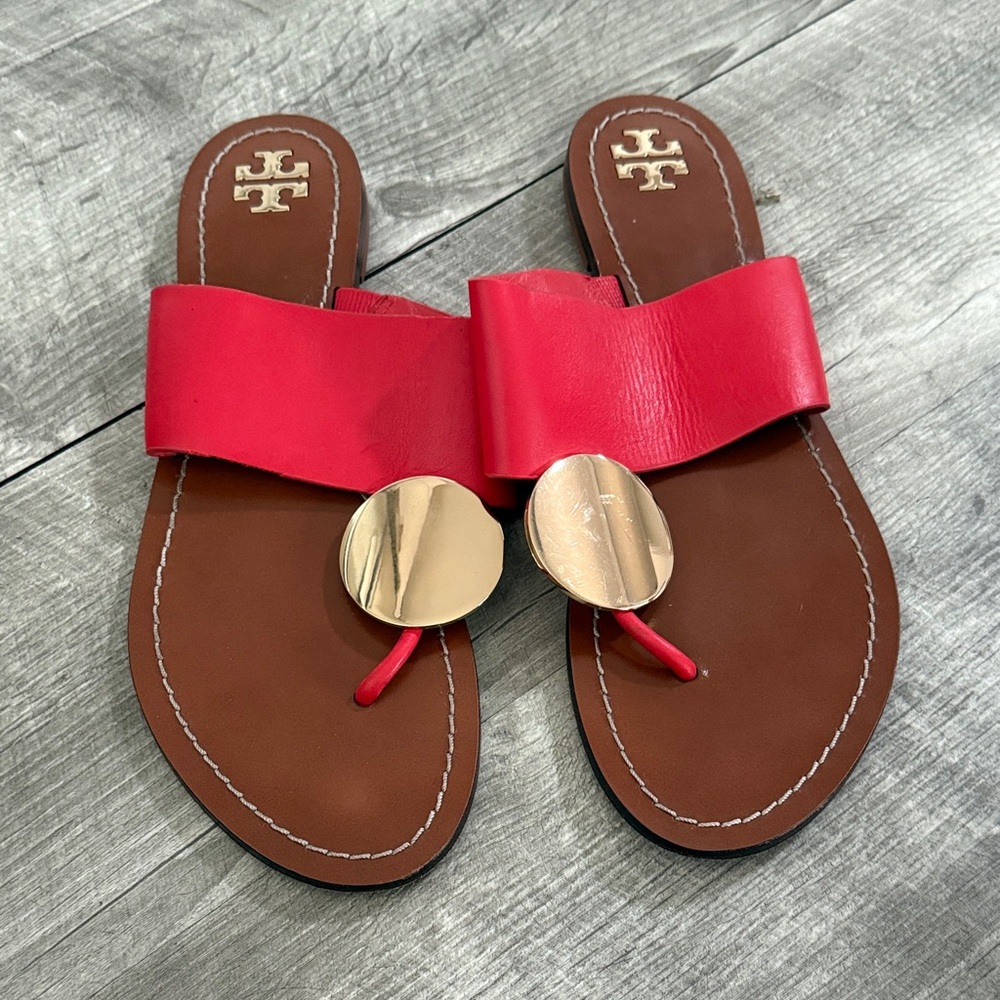 Tory Burch Red Slides with Tan Soles